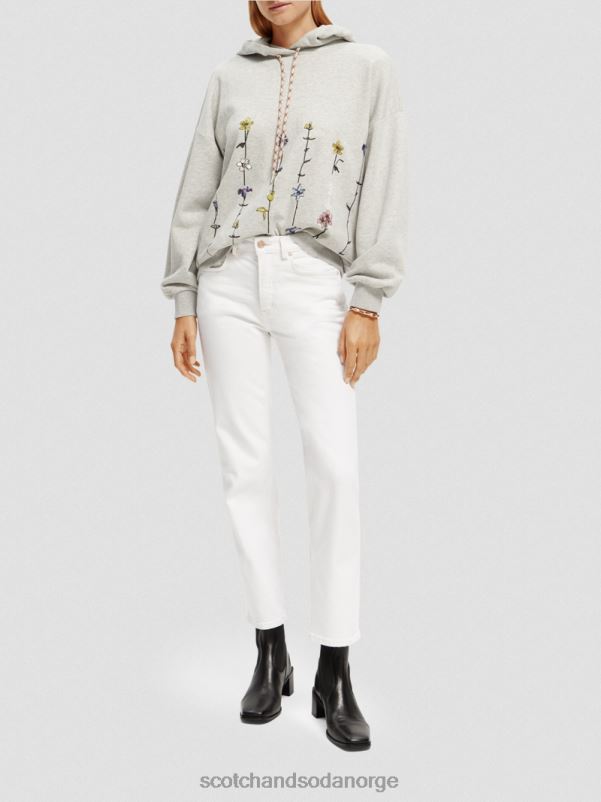 kvinner oversized hettegenser med blomsterkunst gråmelert N40XD220 klær Scotch & Soda