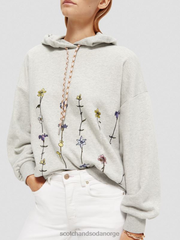 kvinner oversized hettegenser med blomsterkunst gråmelert N40XD220 klær Scotch & Soda