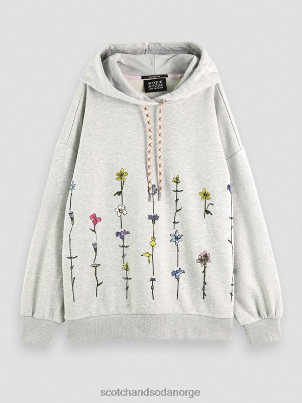 kvinner oversized hettegenser med blomsterkunst gråmelert N40XD220 klær Scotch & Soda