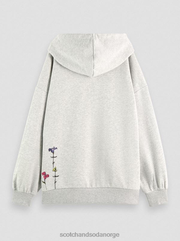 kvinner oversized hettegenser med blomsterkunst gråmelert N40XD220 klær Scotch & Soda