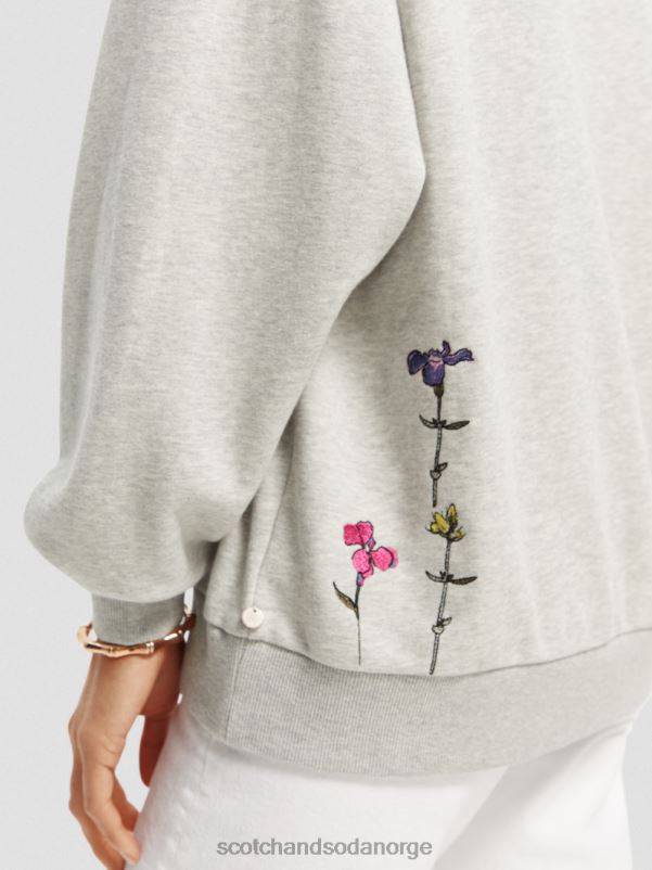 kvinner oversized hettegenser med blomsterkunst gråmelert N40XD220 klær Scotch & Soda