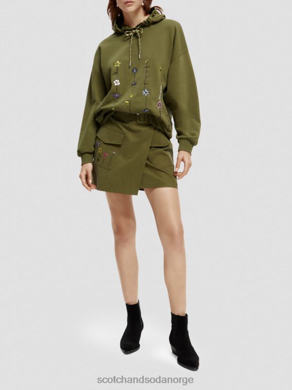 kvinner oversized hettegenser med blomsterkunst militærgrønn N40XD219 klær Scotch & Soda
