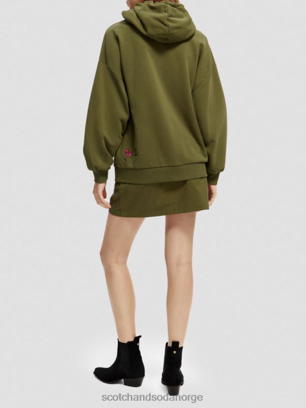 kvinner oversized hettegenser med blomsterkunst militærgrønn N40XD219 klær Scotch & Soda