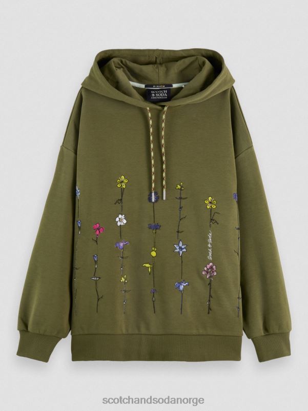 kvinner oversized hettegenser med blomsterkunst militærgrønn N40XD219 klær Scotch & Soda