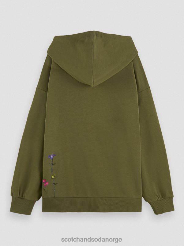kvinner oversized hettegenser med blomsterkunst militærgrønn N40XD219 klær Scotch & Soda
