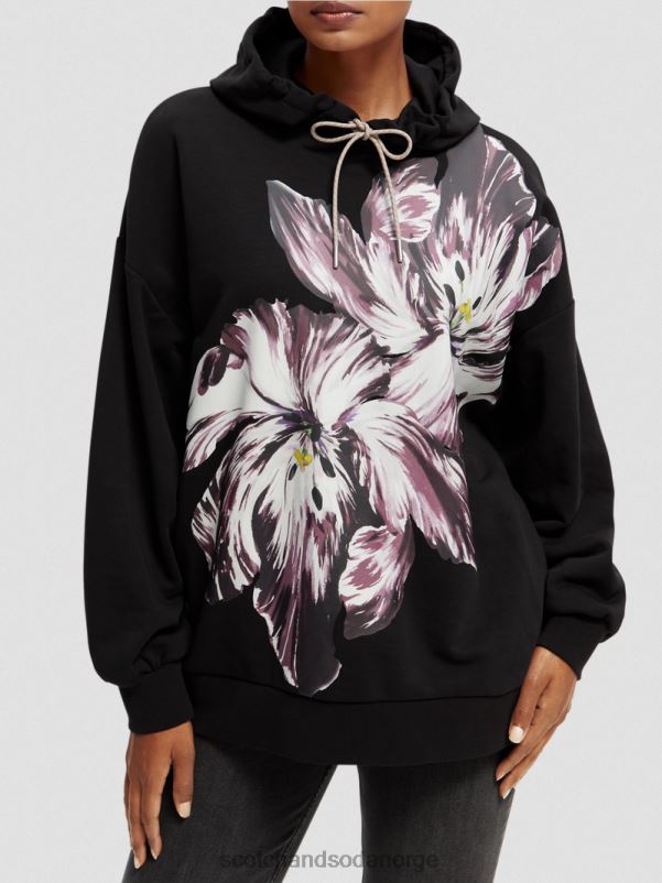 kvinner oversized tulipanmalt hettegenser svart N40XD213 klær Scotch & Soda