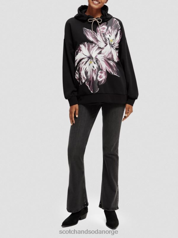 kvinner oversized tulipanmalt hettegenser svart N40XD213 klær Scotch & Soda