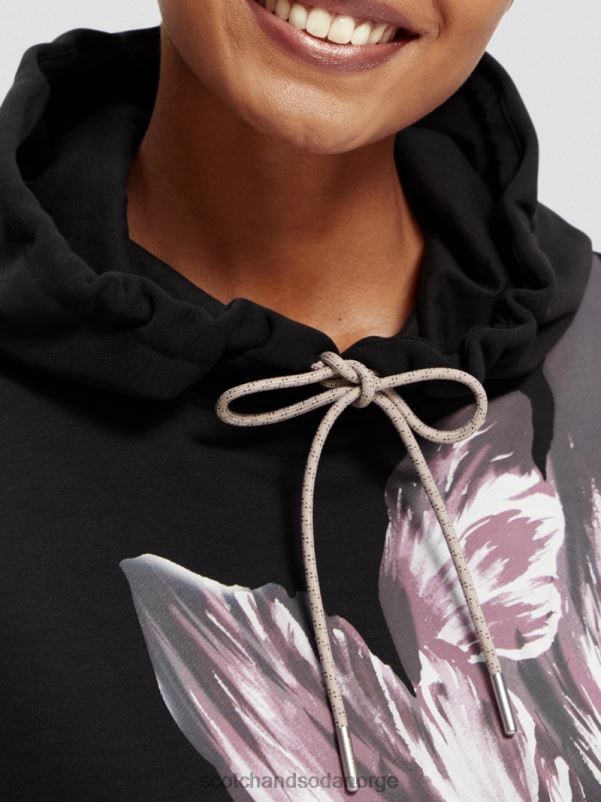 kvinner oversized tulipanmalt hettegenser svart N40XD213 klær Scotch & Soda
