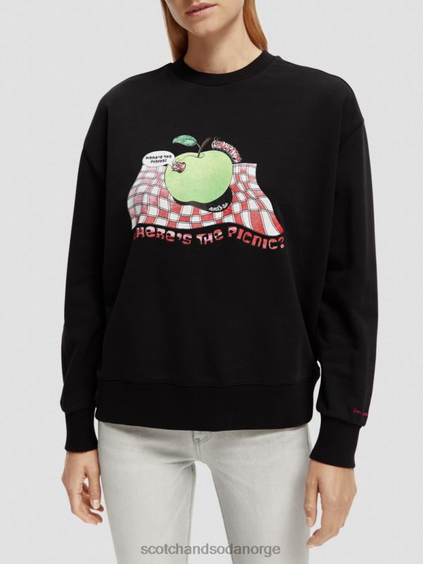 kvinner vintage artwork sweatshirt med løs passform svart N40XD204 klær Scotch & Soda