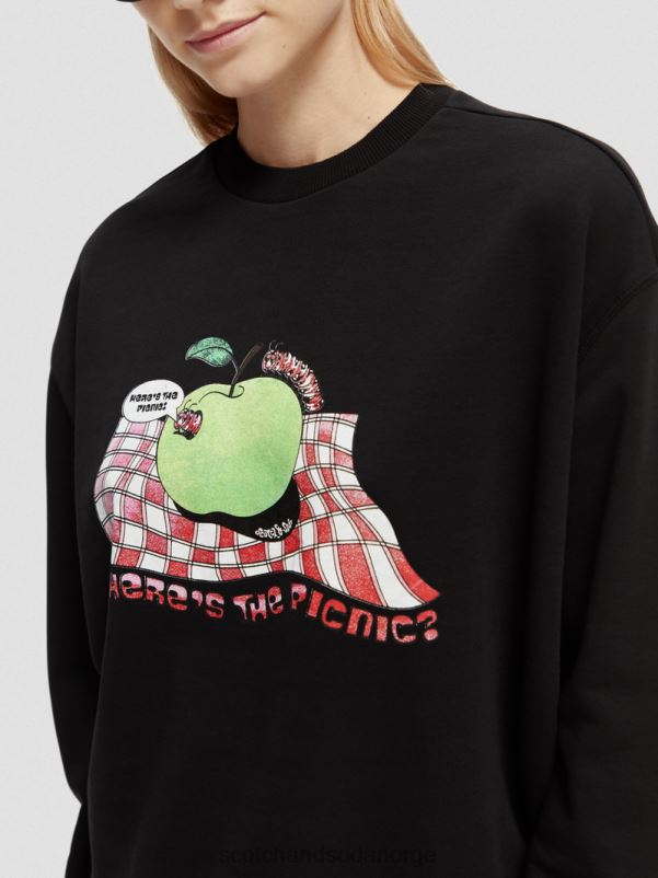 kvinner vintage artwork sweatshirt med løs passform svart N40XD204 klær Scotch & Soda