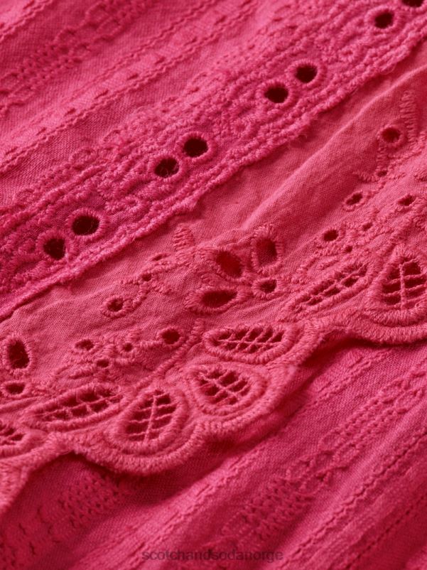 kvinner broderie anglaise mini kjole i økologisk bomull fuchsia N40XD10 klær Scotch & Soda
