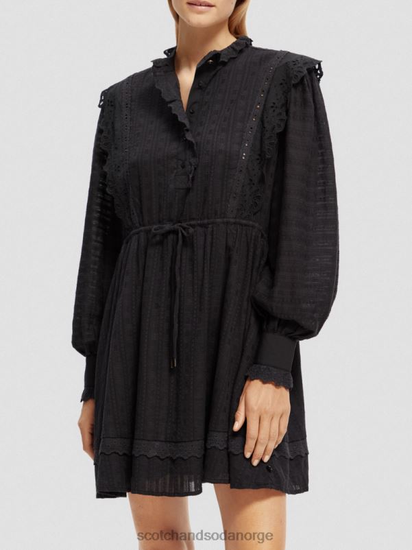 kvinner broderie anglaise mini kjole i økologisk bomull svart N40XD11 klær Scotch & Soda
