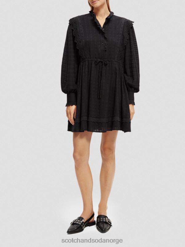 kvinner broderie anglaise mini kjole i økologisk bomull svart N40XD11 klær Scotch & Soda