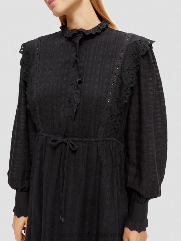 kvinner broderie anglaise mini kjole i økologisk bomull svart N40XD11 klær Scotch & Soda