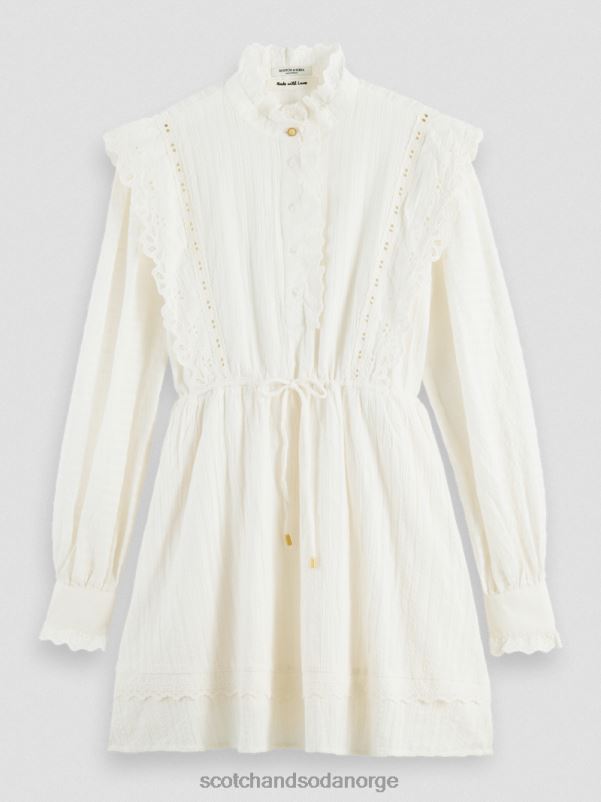 kvinner broderie anglaise mini kjole i økologisk bomull vanilje hvit N40XD12 klær Scotch & Soda