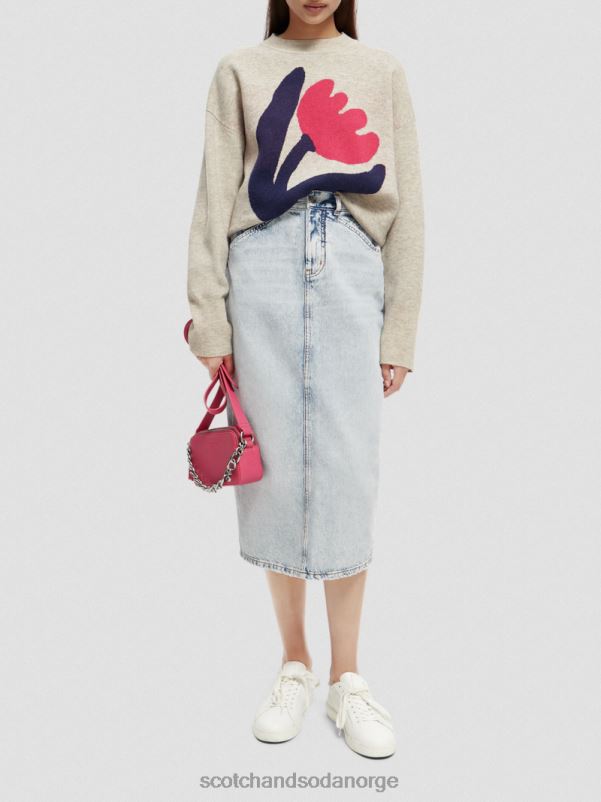kvinner high-rise strukturert denim midi blyantskjørt ny æra N40XD1 klær Scotch & Soda