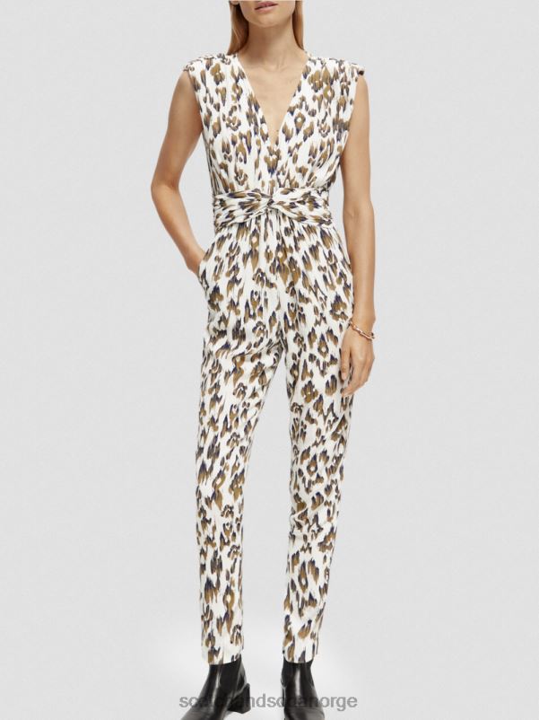 kvinner jumpsuit med v-hals belte børstet ikat armygrønn N40XD15 klær Scotch & Soda