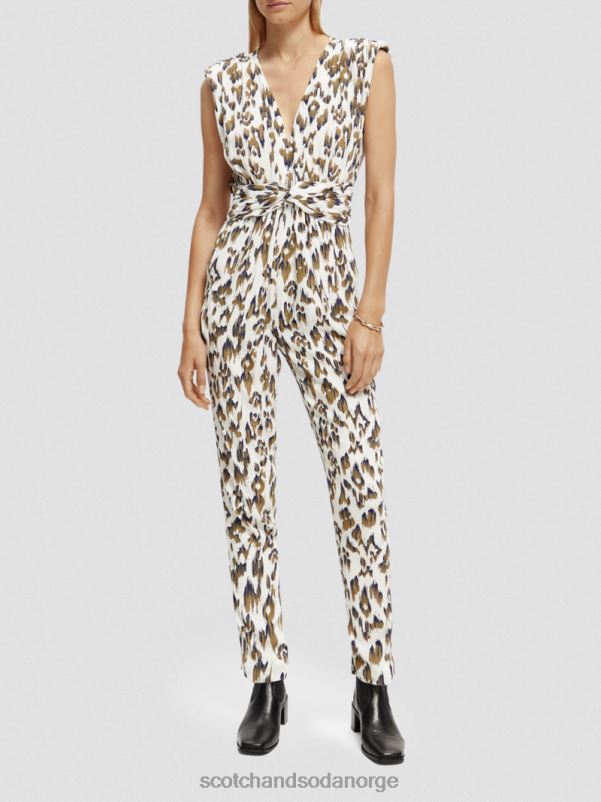 kvinner jumpsuit med v-hals belte børstet ikat armygrønn N40XD15 klær Scotch & Soda