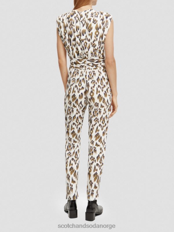kvinner jumpsuit med v-hals belte børstet ikat armygrønn N40XD15 klær Scotch & Soda