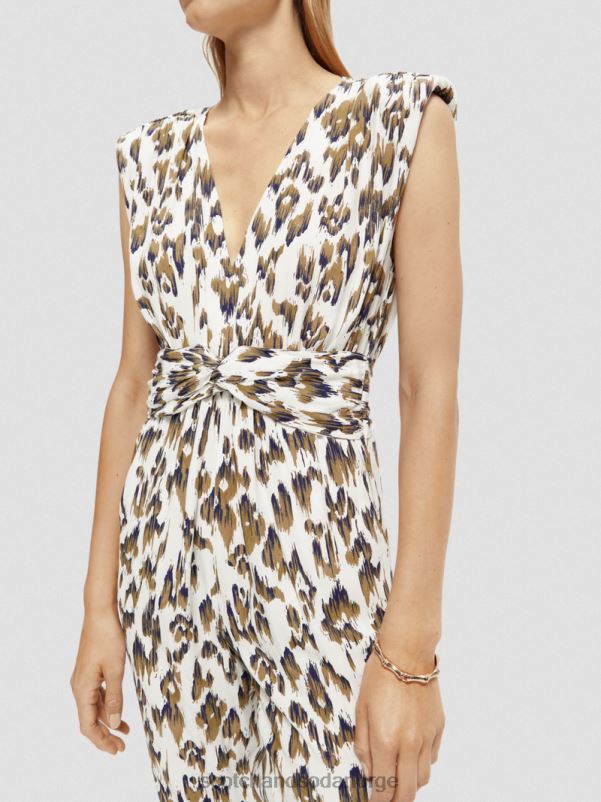 kvinner jumpsuit med v-hals belte børstet ikat armygrønn N40XD15 klær Scotch & Soda