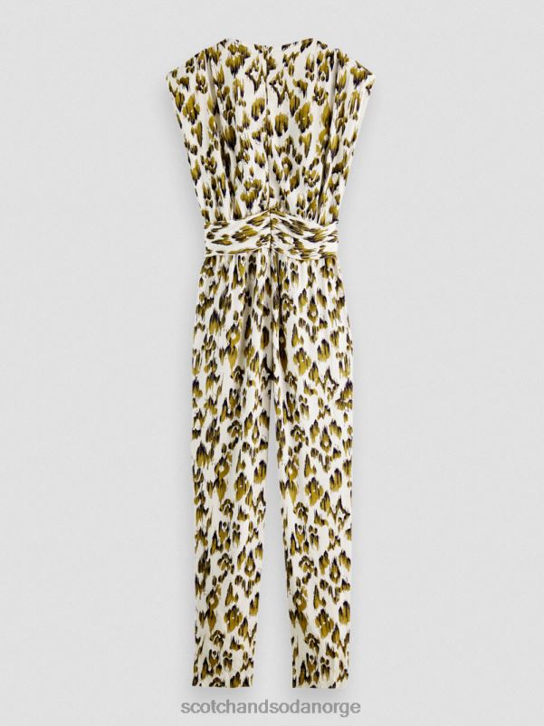 kvinner jumpsuit med v-hals belte børstet ikat armygrønn N40XD15 klær Scotch & Soda