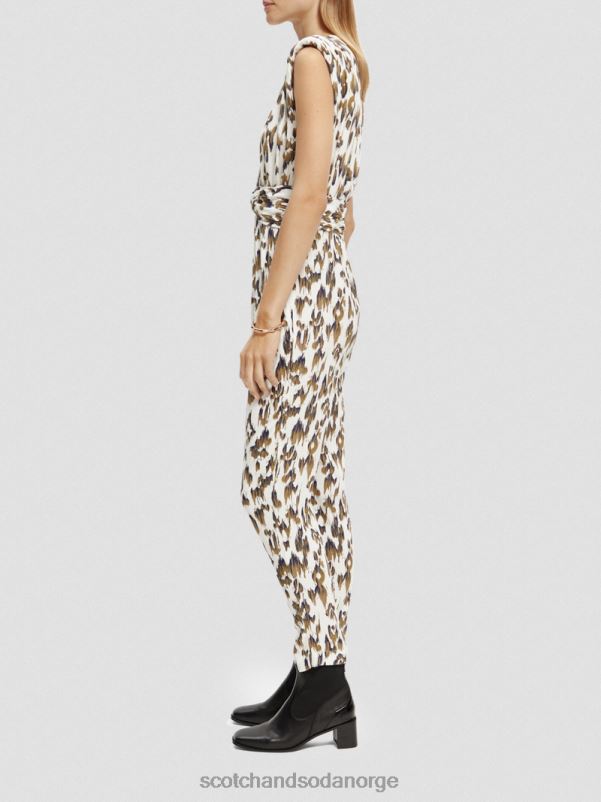 kvinner jumpsuit med v-hals belte børstet ikat armygrønn N40XD15 klær Scotch & Soda