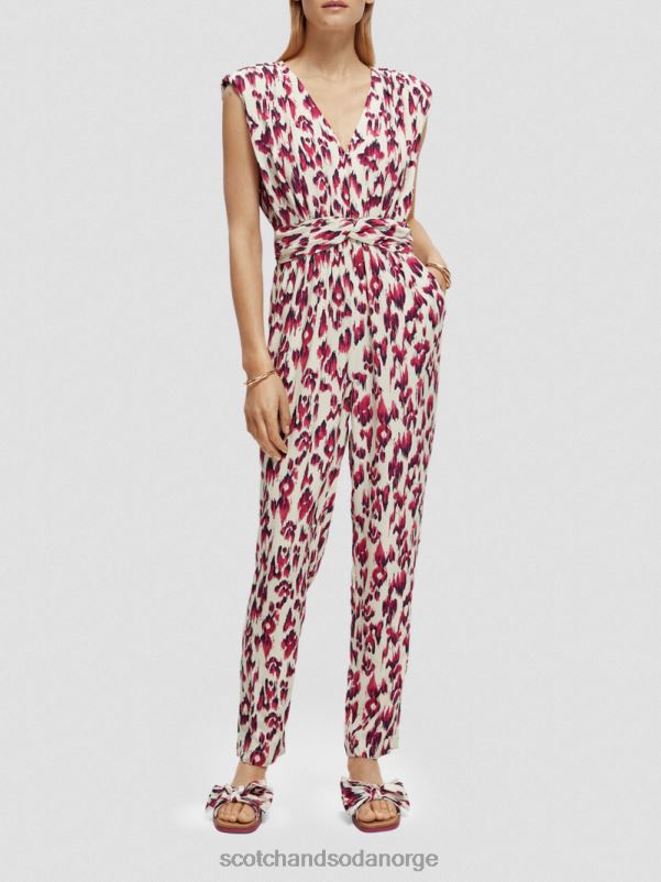 kvinner jumpsuit med v-hals belte børstet ikat kirsebærpai N40XD16 klær Scotch & Soda