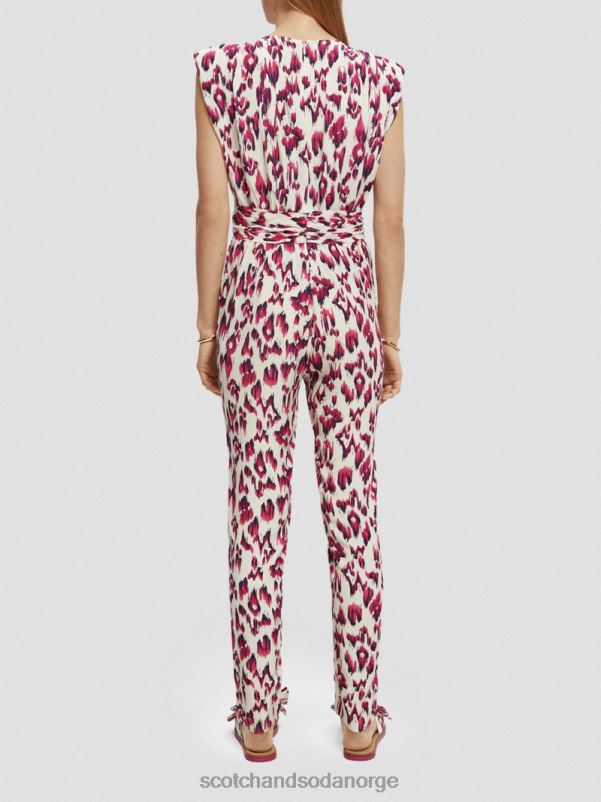 kvinner jumpsuit med v-hals belte børstet ikat kirsebærpai N40XD16 klær Scotch & Soda
