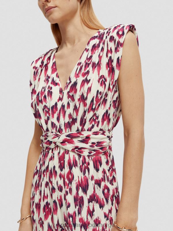 kvinner jumpsuit med v-hals belte børstet ikat kirsebærpai N40XD16 klær Scotch & Soda