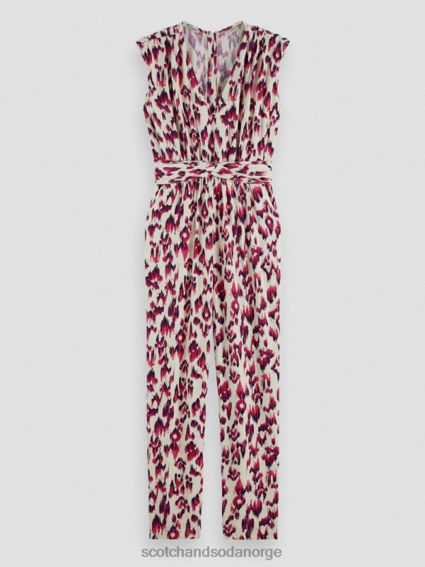 kvinner jumpsuit med v-hals belte børstet ikat kirsebærpai N40XD16 klær Scotch & Soda