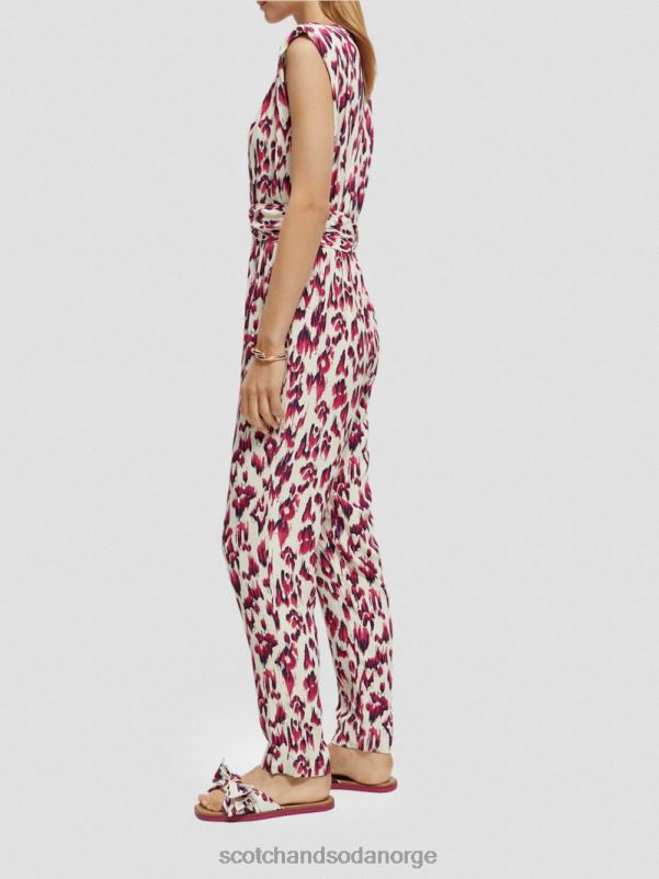 kvinner jumpsuit med v-hals belte børstet ikat kirsebærpai N40XD16 klær Scotch & Soda