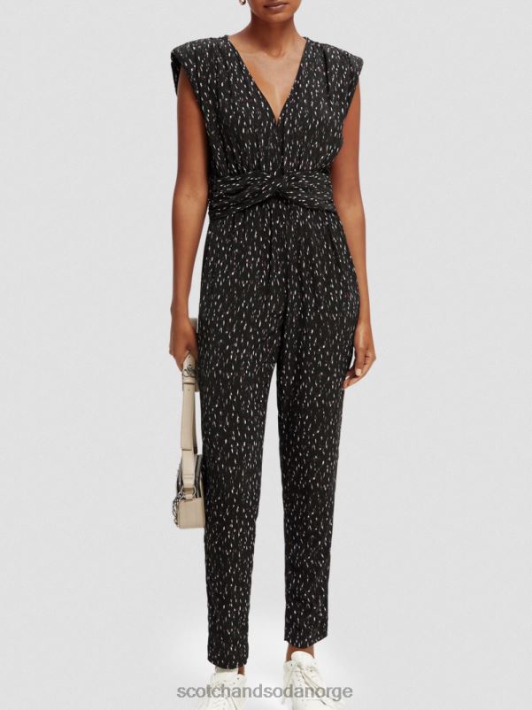 kvinner jumpsuit med v-hals belte ikat regn N40XD17 klær Scotch & Soda