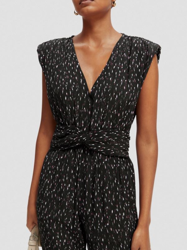kvinner jumpsuit med v-hals belte ikat regn N40XD17 klær Scotch & Soda