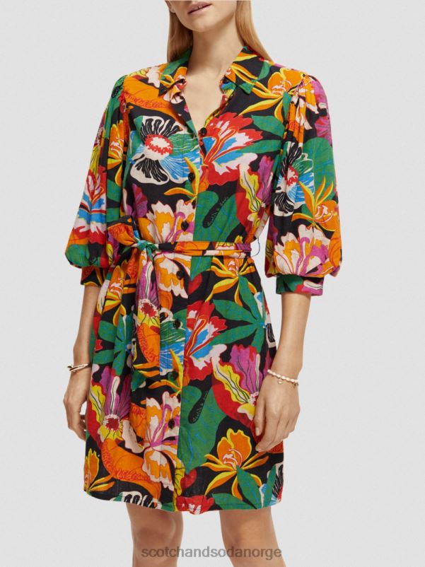 kvinner lin-blandet minikjole med puffermer floral N40XD7 klær Scotch & Soda