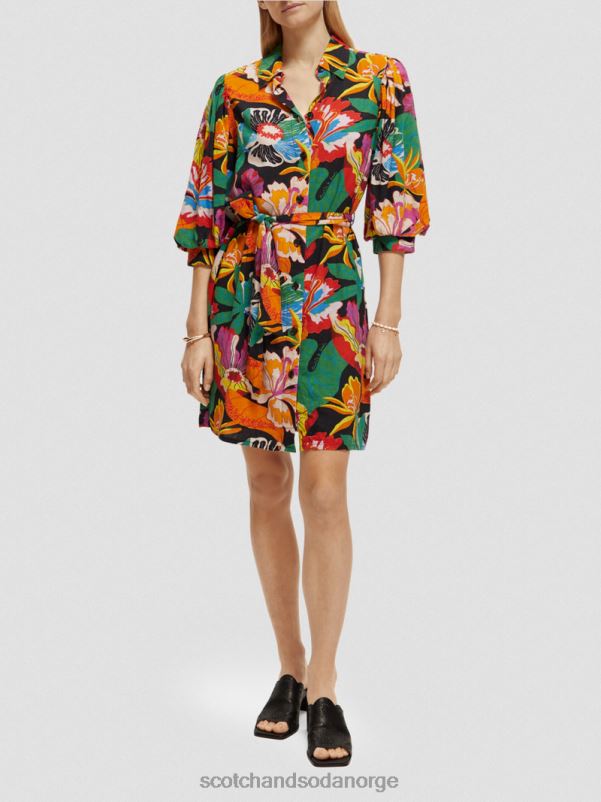 kvinner lin-blandet minikjole med puffermer floral N40XD7 klær Scotch & Soda