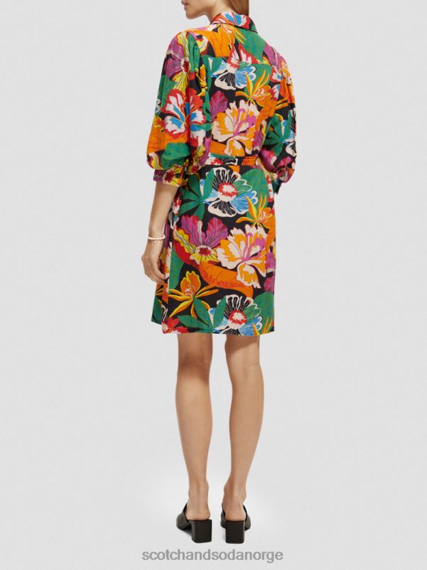 kvinner lin-blandet minikjole med puffermer floral N40XD7 klær Scotch & Soda