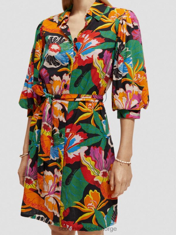 kvinner lin-blandet minikjole med puffermer floral N40XD7 klær Scotch & Soda