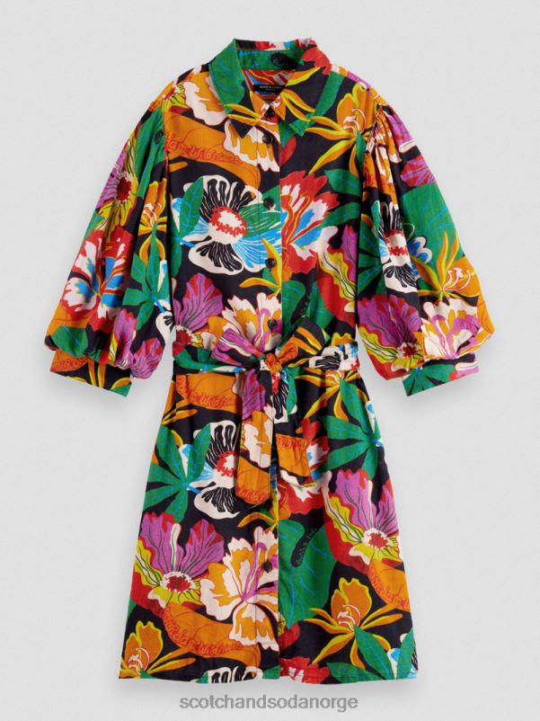 kvinner lin-blandet minikjole med puffermer floral N40XD7 klær Scotch & Soda