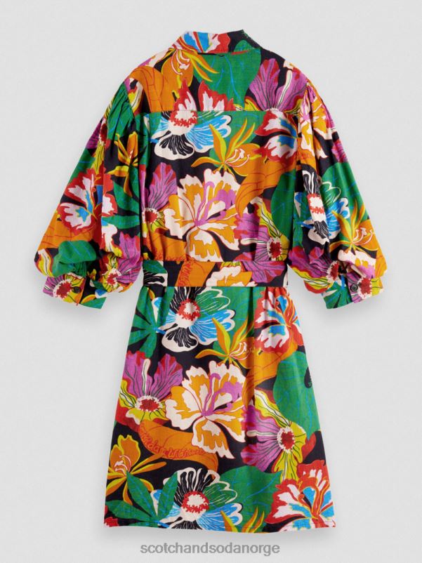 kvinner lin-blandet minikjole med puffermer floral N40XD7 klær Scotch & Soda