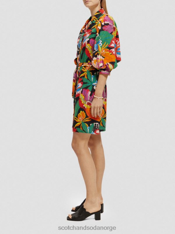 kvinner lin-blandet minikjole med puffermer floral N40XD7 klær Scotch & Soda