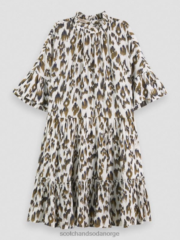 kvinner minikjole med volangermer børstet ikat armygrønn N40XD22 klær Scotch & Soda