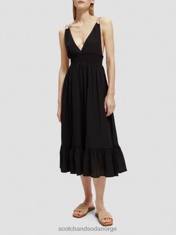 kvinner smocked midi stropp kjole svart N40XD32 klær Scotch & Soda