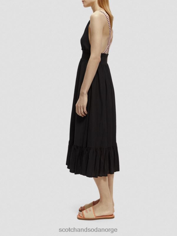 kvinner smocked midi stropp kjole svart N40XD32 klær Scotch & Soda