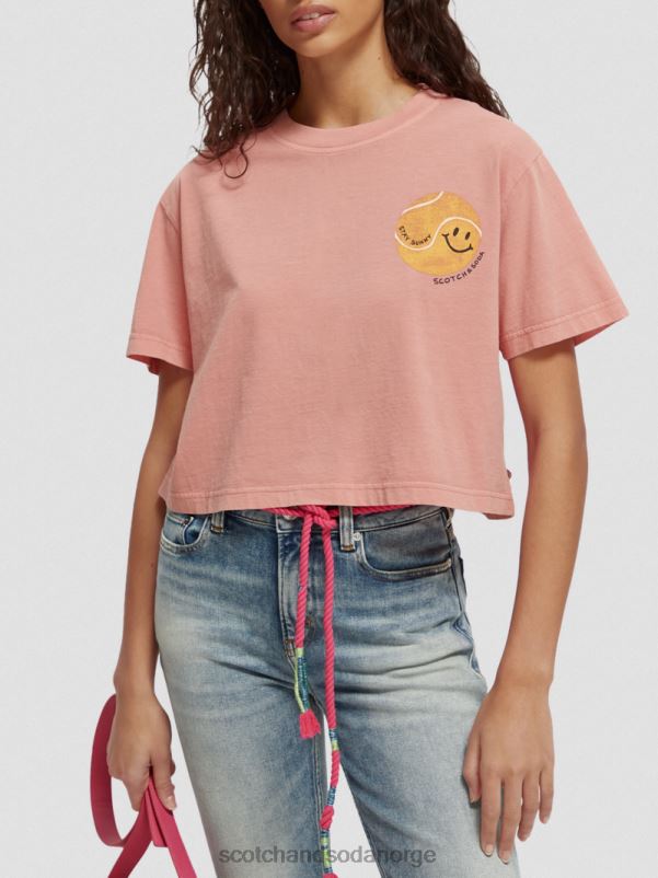 kvinner beskåret kunstverksskjorte i økologisk bomull flamingo N40XD95 klær Scotch & Soda