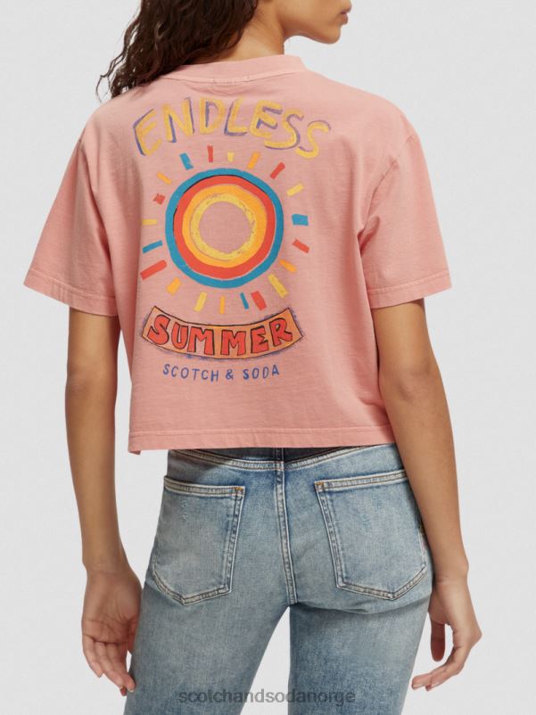kvinner beskåret kunstverksskjorte i økologisk bomull flamingo N40XD95 klær Scotch & Soda