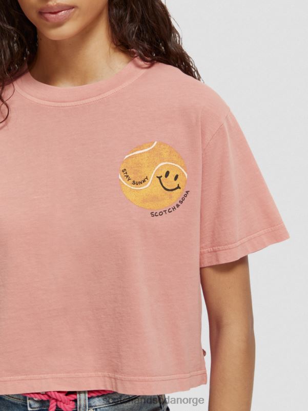 kvinner beskåret kunstverksskjorte i økologisk bomull flamingo N40XD95 klær Scotch & Soda