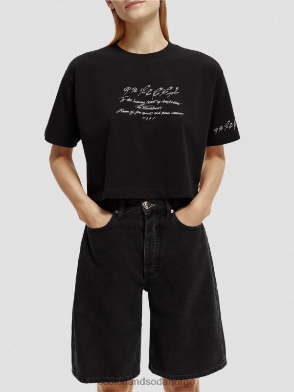 kvinner brodert crop top t-skjorte svart N40XD73 klær Scotch & Soda