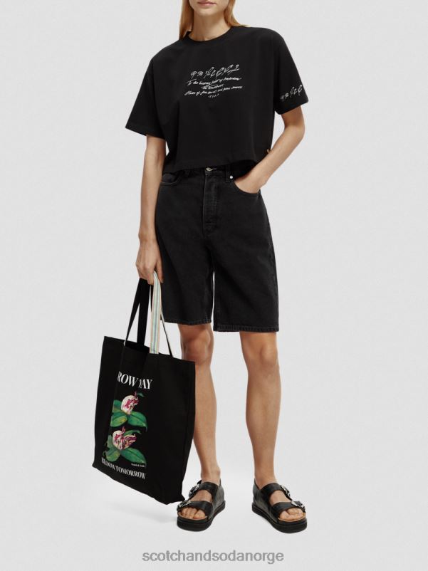 kvinner brodert crop top t-skjorte svart N40XD73 klær Scotch & Soda