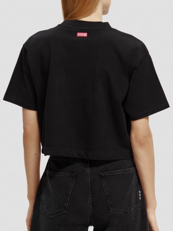kvinner brodert crop top t-skjorte svart N40XD73 klær Scotch & Soda