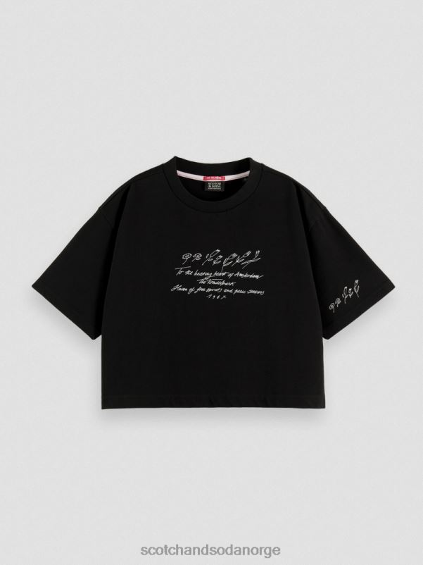 kvinner brodert crop top t-skjorte svart N40XD73 klær Scotch & Soda